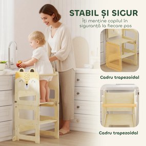 Turn Montessori AIYAPLAY pentru Copii 2-5 Ani cu Tablă și Măsuță, Scăunel pentru Copii din Placaj, 57x39x93 cm, Culoare Lemn | Aosom Romania