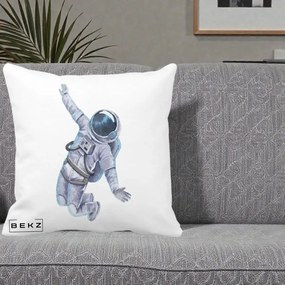 Perna Decorativa Astronaut Acuarela Zbor, 40x40 cm, Alba Mata, Husa Detasabila, Perna Inclusa, BEKZ®