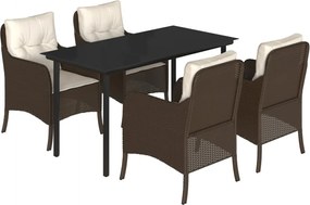 vidaXL Set mobilier de grădină, 5 piese, cu perne, maro, poliratan