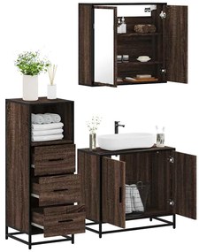 vidaXL Set mobilier de baie, 3 piese, stejar maro, lemn prelucrat