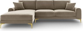 Coltar stanga, Madara, Mazzini Sofas, 5 locuri, gold legs, 254x182x90 cm, catifea, bej