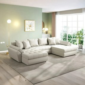 Colțar extensibil dumonde cu ladă de depozitare si sezut confortabil din spuma high-density, Loana U Enjoy Bej 355x185 cm