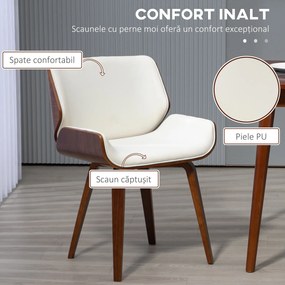 HOMCOM Set de 2 scaune pentru sufragerie stil vintage șezut tapițerie sintetică 51,5 x 53 x 79,5 cm alb maro | Aosom Romania