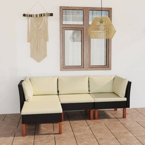 3059749 vidaXL Set mobilier de grădină cu perne, 4 piese, negru, poliratan