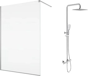 Pachet paravan dus Walk-In SanSwiss Easy crom 120x200 cm si coloana de dus Omnires Y crom
