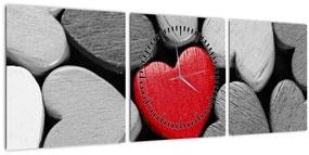 Tablou cu inimioare din lemn (cu ceas) (90x30 cm)