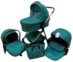 Carucior 3 in 1 cu landou, scoica si geanta, 0-36 luni, Turcoaz - CPC-11-turcoaz