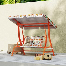 AIYAPLAY Leagăn pentru Copii cu 2 Locuri, Acoperiș Reglabil și Curele de Siguranță, Leagăn pentru Grădină și Interior din Oțel și Material Oxford, Max 60 kg, 112x75x120 cm, Portocaliu | Aosom Romania
