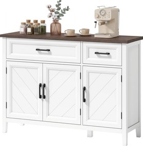 HOMCOM Bufet pentru living, mobilier de depozitare cu 3 uși cu model chevron, 2 sertare și 2 rafturi reglabile, 110 x 35 x 80,5 cm, alb | Aosom Romania