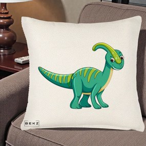 Perna Decorativa Parasaur Verde, 40x40 cm, Crem Reliefat, Husa Detasabila, Perna Inclusa, BEKZ®