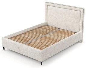 Pat matrimonial crem tapițat cu spațiu de depozitare cu somieră 180x200 cm Baleine – Maison de Rêve