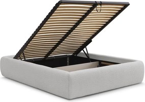 Pat matrimonial gri deschis tapițat cu spațiu de depozitare/fără tăblie cu somieră 160x200 cm Inera – Bobochic Paris