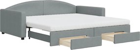 vidaXL Pat de zi cu extensie și sertare, gri deschis 100x200 cm textil