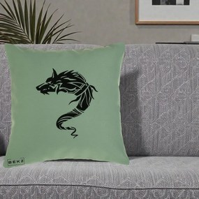 Perna Decorativa Lup Tribal Alb-Negru, 40x40 cm, Verde, Husa Detasabila, Perna Inclusa, BEKZ®