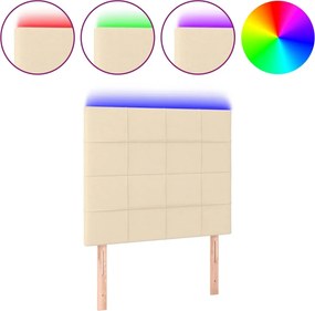 vidaXL Tăblie de pat cu LED, crem, 80x5x118/128 cm, textil