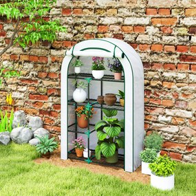 Outsunny Mini solar, solar cu patru niveluri cu acoperire din plastic, portabil, ușă rulabilă, 100 x 45 x 160 cm, alb | Aosom Romania