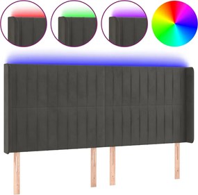 vidaXL Tăblie de pat cu LED, gri închis, 203x16x118/128 cm, catifea