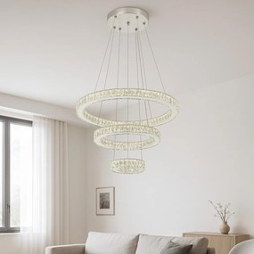 Pendul LED cu Cristal, 3 Inele, 120W, Ø60 cm, Lumină Reglabilă Alb Cald–Rece, Telecomandă 2.4G