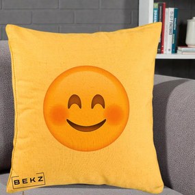 Perna Decorativa Emoji Fericit Roscat, 40x40 cm, Galben, Husa Detasabila, Perna Inclusa, BEKZ®