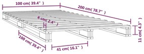 Cadru de pat, alb, 100x200 cm, lemn masiv de pin Alb, 100 x 200 cm