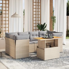 vidaXL Set canapele de grădină, 7 piese, cu perne, bej, poliratan