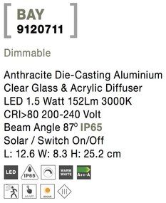 Aplica LED solara de exterior cu senzor miscare IP65 BAY