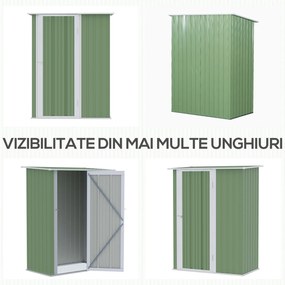 Outsunny Magazie de Gradina sopron Pentru Unelte din Otel, casuta de Gradina Usi Glisante, 142x84x189cm, Verde | AOSOM RO