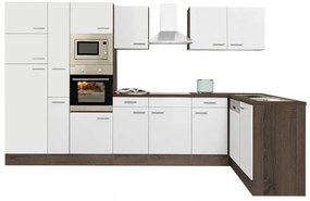 Dulap de bucătărie de colț Yorki 370, corp din stejar Yorki, cu față alb satinat