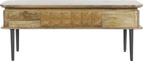 Măsuță de cafea dreptunghiulară din lemn de mango, natur, cu sertar în relief, finisaj natural, 46 x 116 x 60 cm, „Kandara” – Ethnic Collections