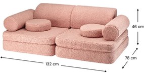 Canapea pentru copii roz cu tapițerie din țesătură bouclé 132 cm Settee – Wigiwama