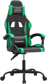 vidaXL Scaun de gaming pivotant, negru și verde, piele ecologică