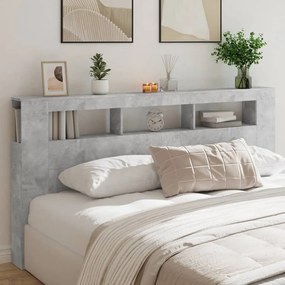 837368 vidaXL Tăblie de pat cu LED, gri beton, 200x18,5x103,5 cm, lemn