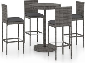 vidaXL Set mobilier bar de grădină cu perne, 5 piese, gri, poliratan