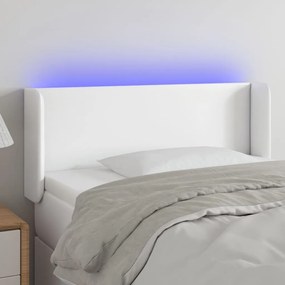 Tablie de pat cu LED, alb, 93x16x78 88 cm, piele ecologica 1, Alb, 93 x 16 x 78 88 cm