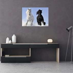 Tablou pe sticlă - Caii în timpul iernii (70x50 cm)