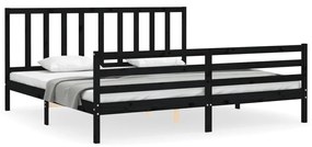 3193880 vidaXL Cadru pat cu tăblie 200x200 cm, negru, lemn masiv
