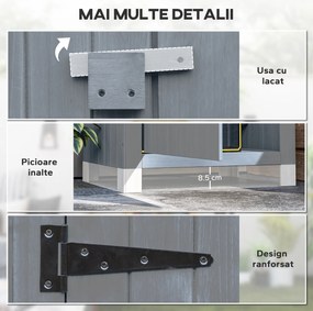Outsunny Căsuță pentru Unelte din Lemn cu 3 Rafturi cu Acoperiș Impermeabil din Bitum, 77.5x54.2x179.5 cm, Gri | Aosom Romania