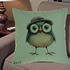 Perna Decorativa Pui cu Palarie Rotunda, 40x40 cm, Verde, Husa Detasabila, Perna Inclusa, BEKZ®