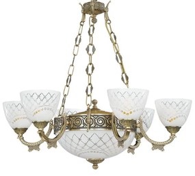 Candelabru cu 6 brate clasic design italian din alama, sticla 7052 RA-L. 7052/6+2