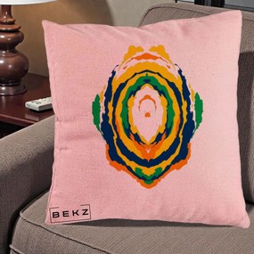 Perna Decorativa Oval Abstract Multicolor, 40x40 cm, Roz, Husa Detasabila, Perna Inclusa, BEKZ®