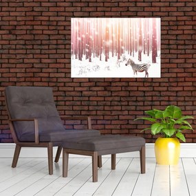 Tablou - Zebra în pădurea înzăpezită (90x60 cm)
