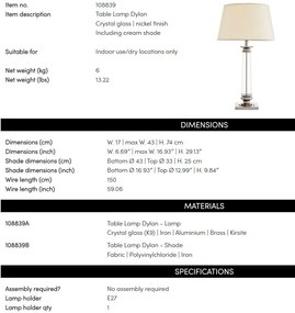 Veioza, lampa de masa LUX, finisaj nickel, H-74cm, Dylan 108839 HZ