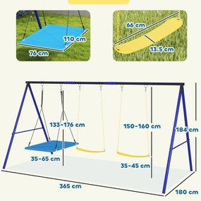 Set de leagăne AIYAPLAY pentru 3 copii, 120 kg capacitate de încărcare, leagăne pentru exterior, Multicolor | Aosom Romania