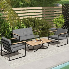Outsunny Set mobilier de grădină pentru 4 persoane, rezistent la intemperii, set mobilier balcon cu sofă 2 locuri, 2 scaune, perne, măsuță laterală Gri | Aosom Romania