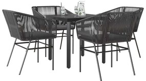 vidaXL Set de sufragerie de grădină 5 piese neagră Sticlă Poly Rattan