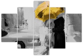 Tablou - Cuplu în dragoste sub o umbrelă, galben (150x105 cm)