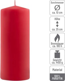 Set de lumânări tip pilon, 25 cm, Ø 10 cm, roșu, 4 buc