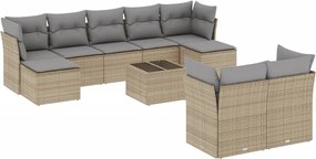 vidaXL Set canapele de grădină cu perne, 10 piese, bej, poliratan