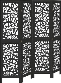 vidaXL Paravan de cameră cu 4 panouri, negru, lemn masiv paulownia