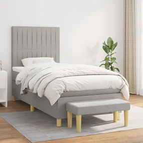 3137293 vidaXL Pat box spring cu saltea, gri deschis, 100x200 cm, textil